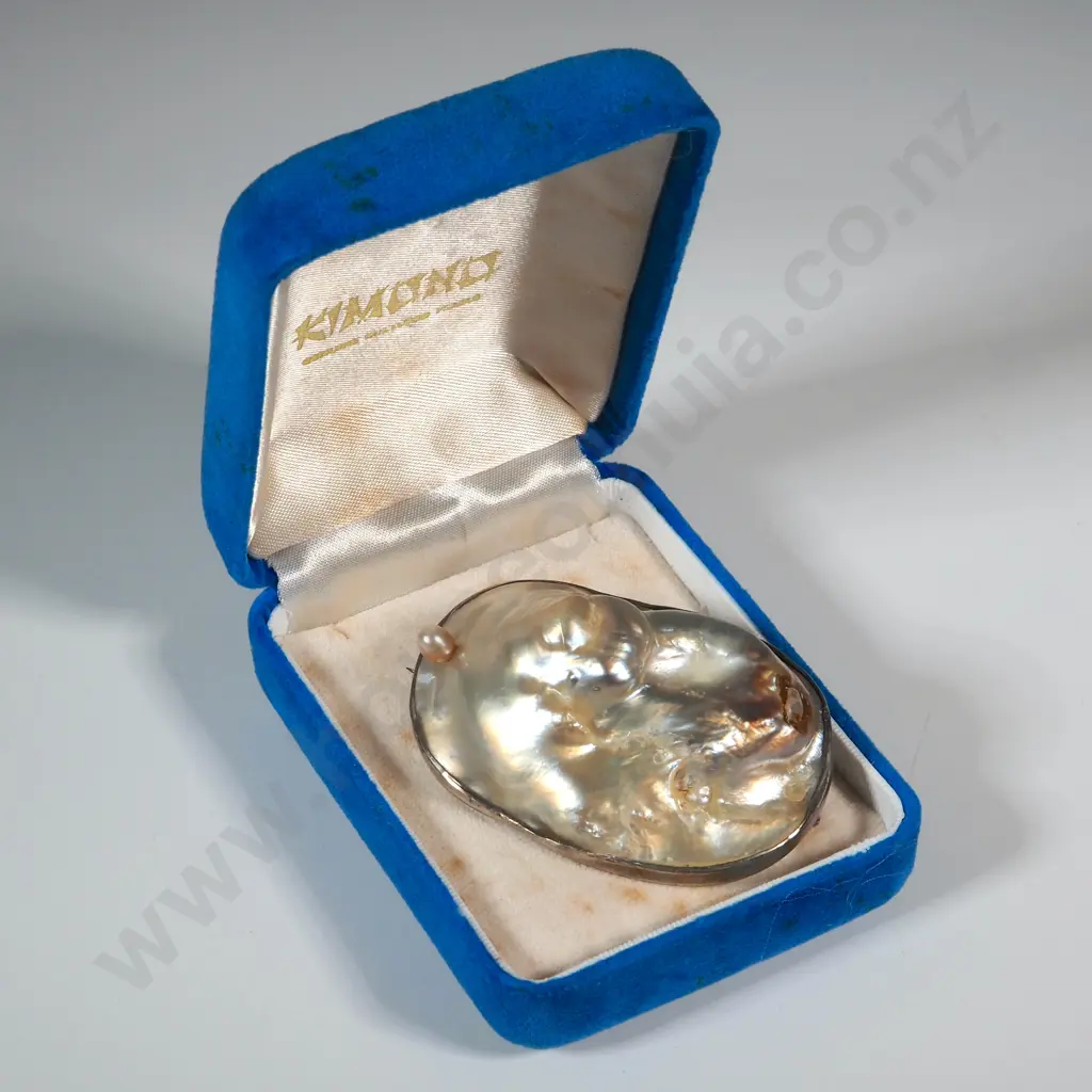 Large Baroque Pearl Brooch In Silver Plate Frame In a Vintage Kimono Genuine Cultured Pearl Brooch Image 1++