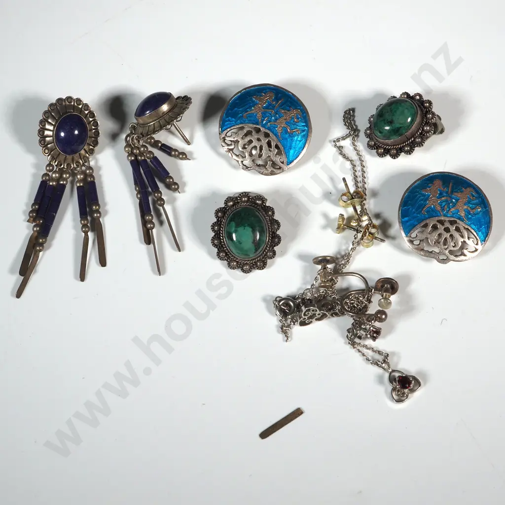 Selection Of Sterling Silver Earrings Including Blue Siam Silver Clip On Earrings . Image 1++