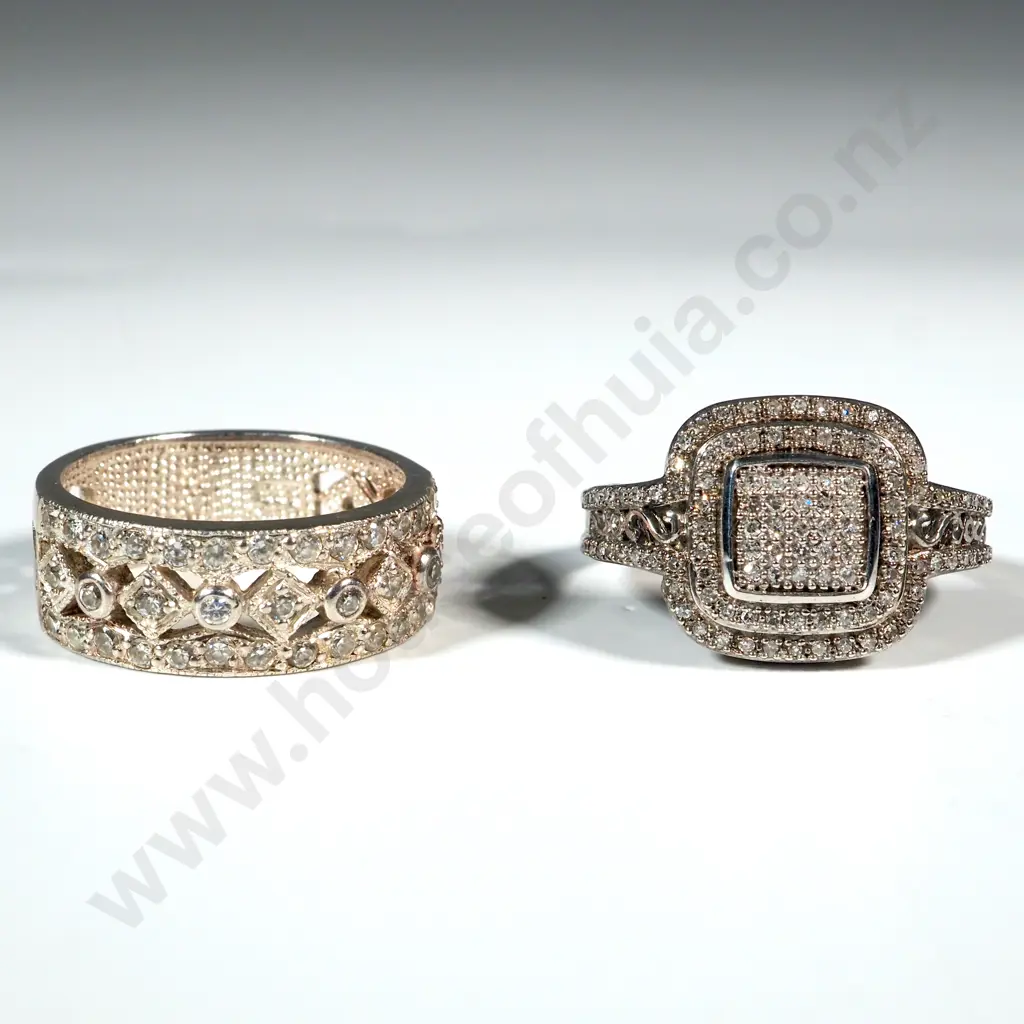 Two Sterling Silver & Diamond Cluster Rings Image 1++