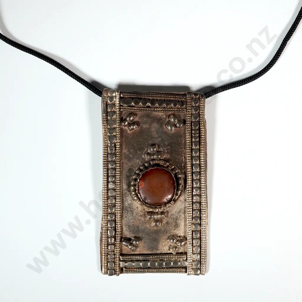 Turkomann Necklace On Cord  Set With Carnelian Like Stone Image 1++