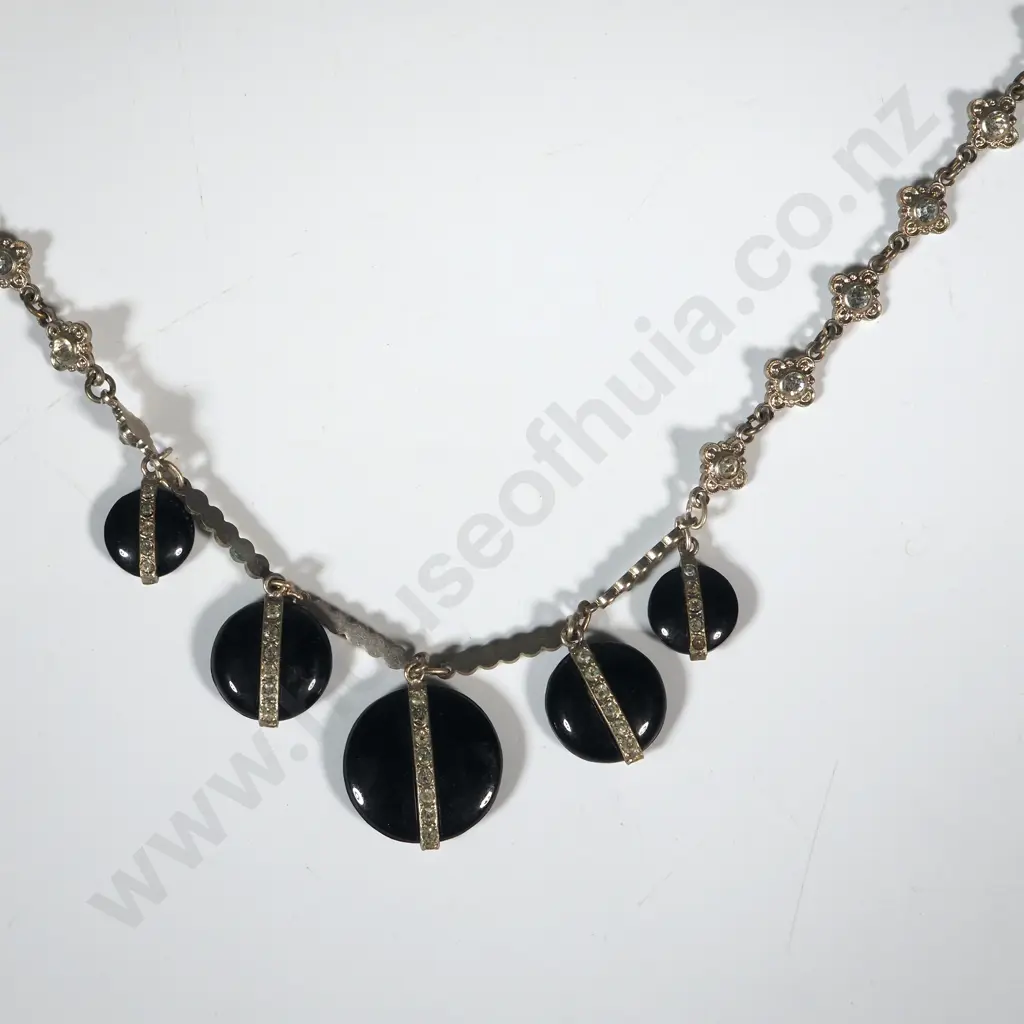 Art Deco Onyx Costume Necklace Image 1++