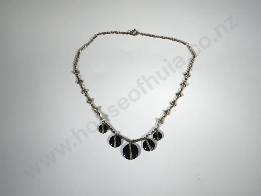 Art Deco Onyx Costume Necklace Image 1++
