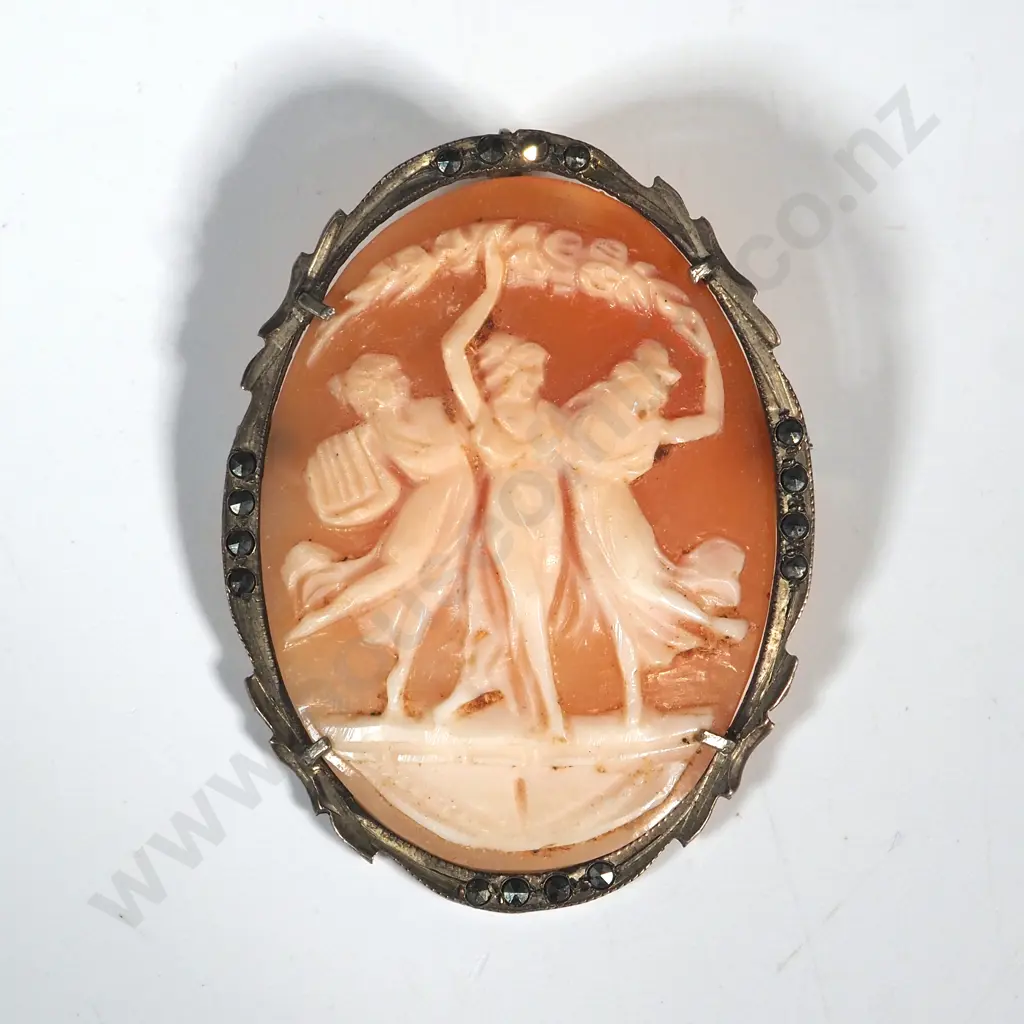 Cameo Brooch w Marcasite Detailing Image 1++