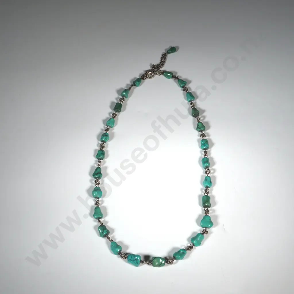 Sterling Silver & Turquoise Bead Necklace Image 1++