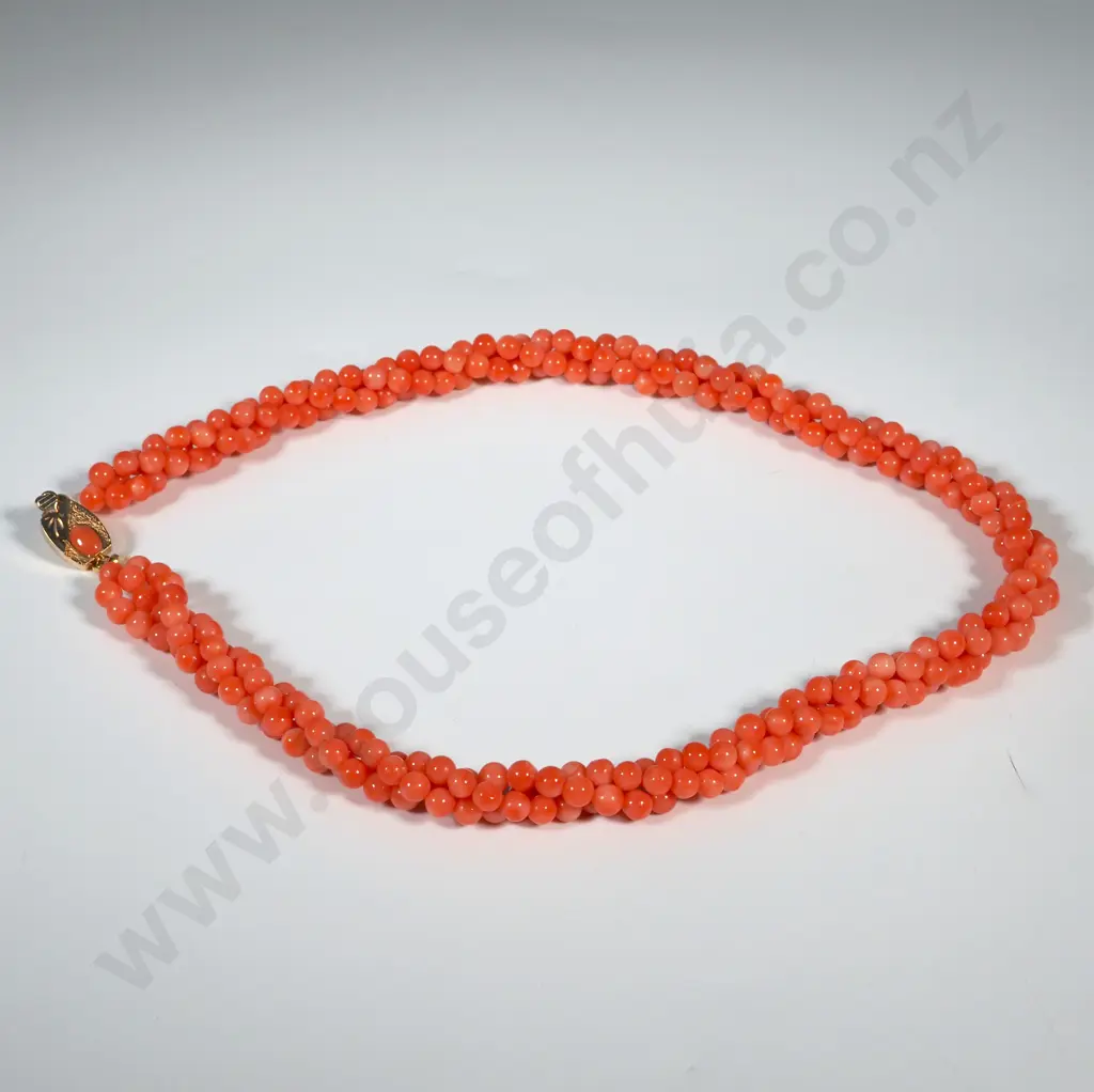 Three Strand Coral Bead Necklace Image 1++