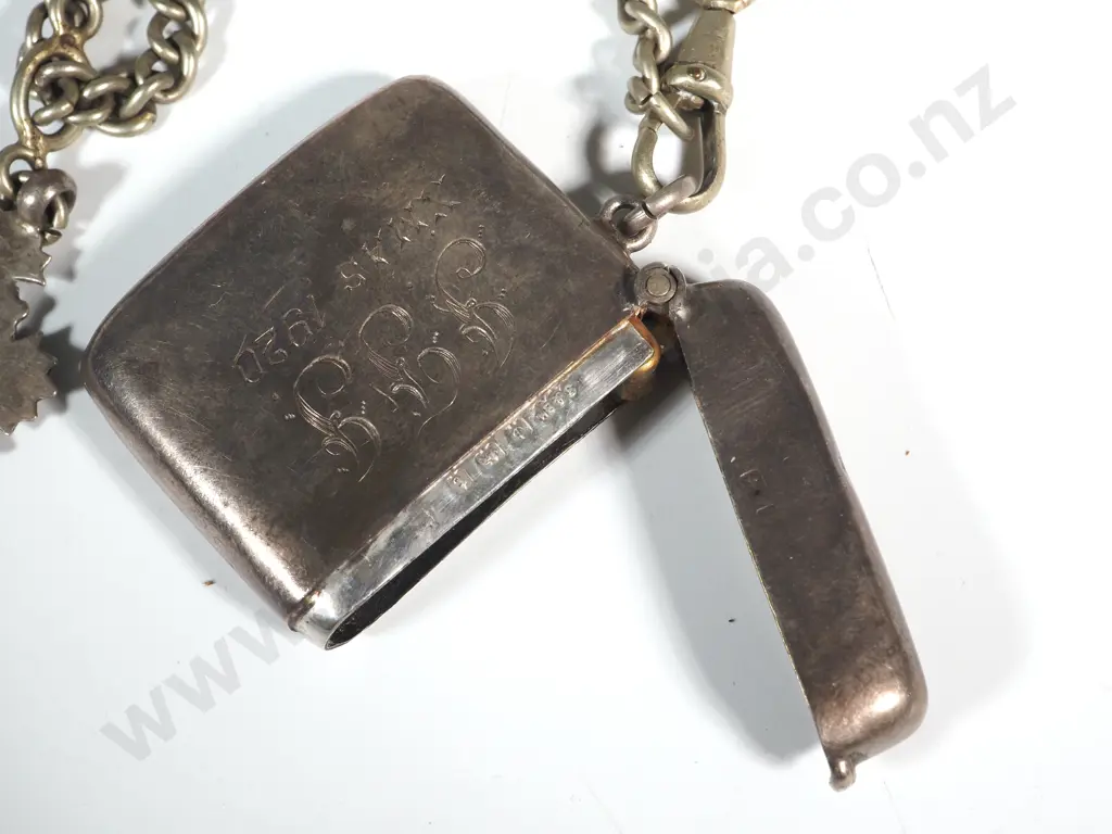 Sterling Silver Vesta & Fob on Nickel Chain Image 1++