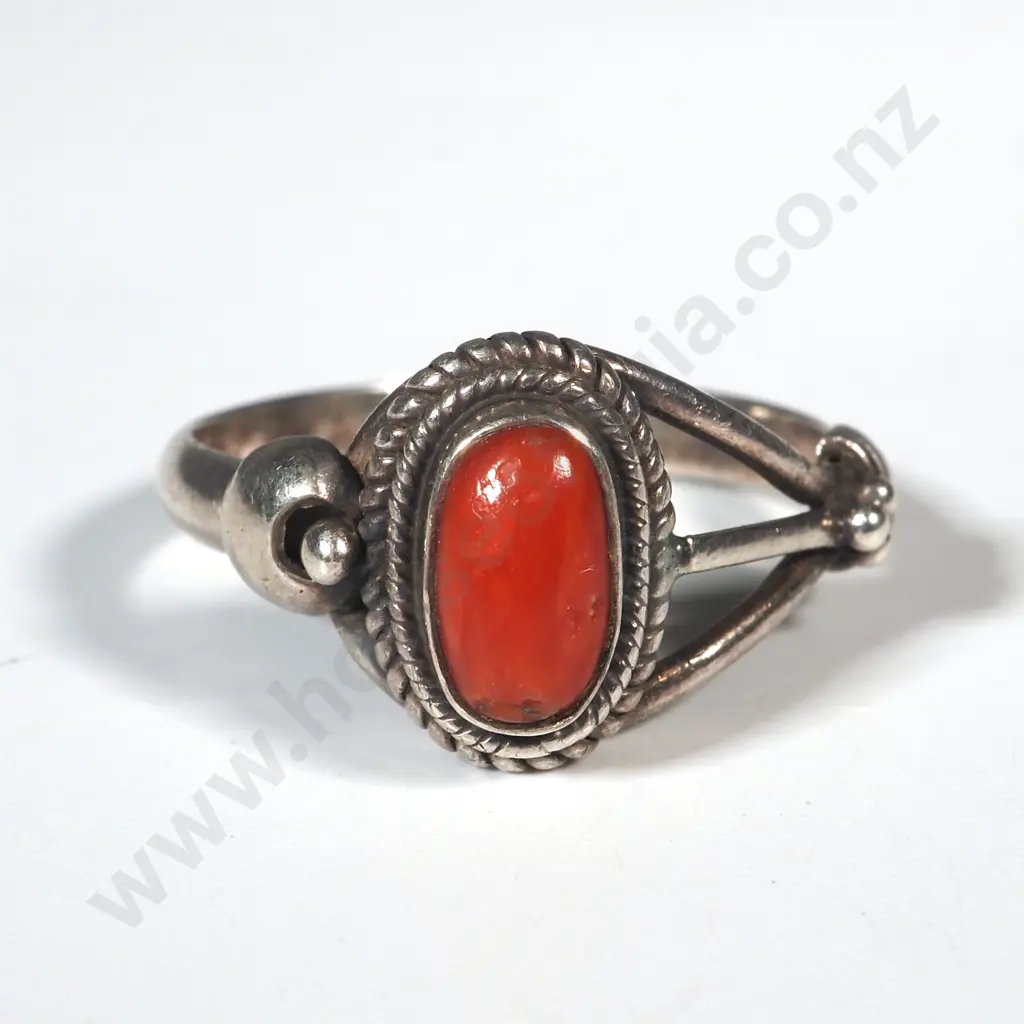 Sterling Silver & Red Stone Ring Image 1++