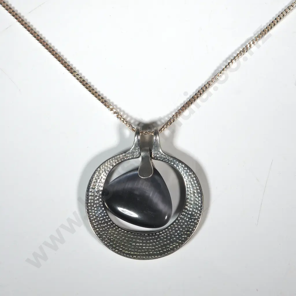 Sterling Silver Chain With Modernist Pendant  with Mauve Stone  Image 1++