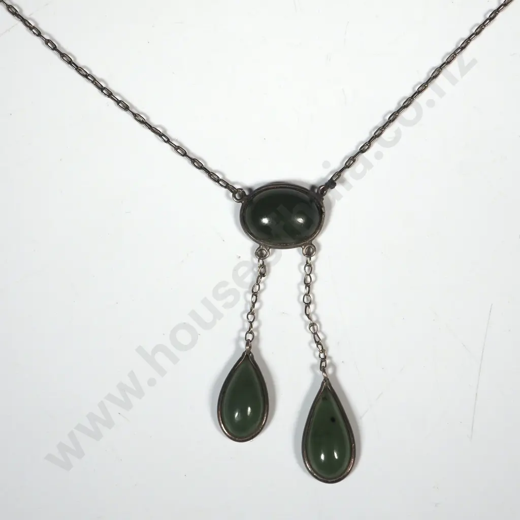 Delicate Sterling Silver Greenstone Necklace Image 1++