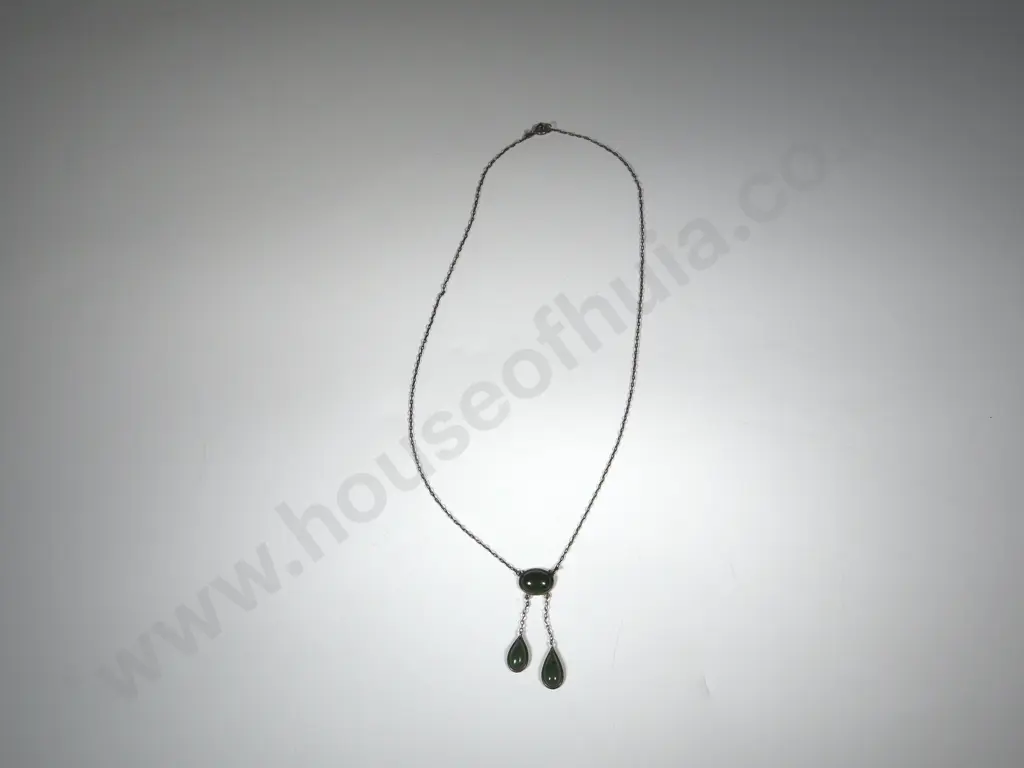 Delicate Sterling Silver Greenstone Necklace Image 1++