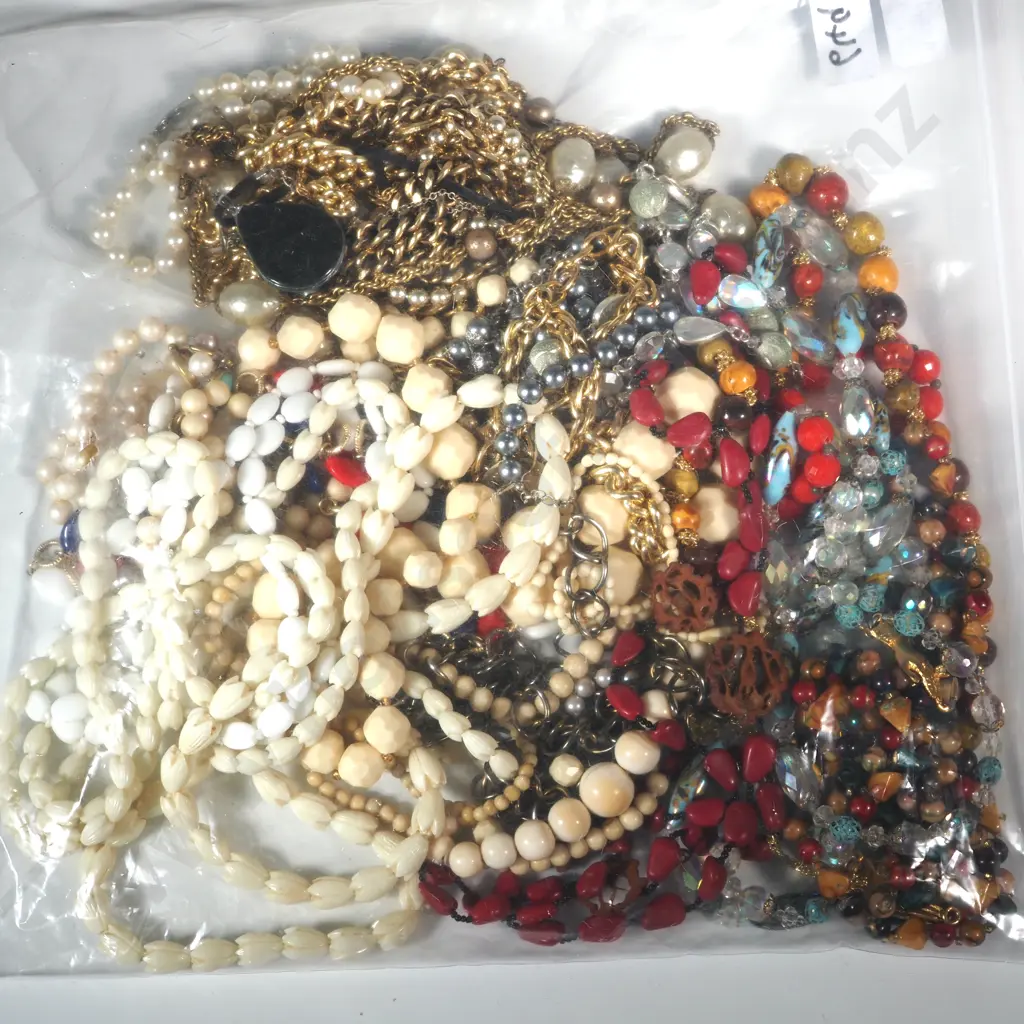 Large Quantity Of Necklaces Including Carved Bone, Faux Pearl, Glass etc. Image 1++