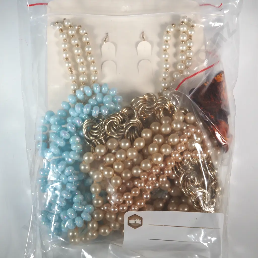 Faux Pearl Necklace & Earrings Set, Costume Necklaces, & Jewellery Bag   Image 1++