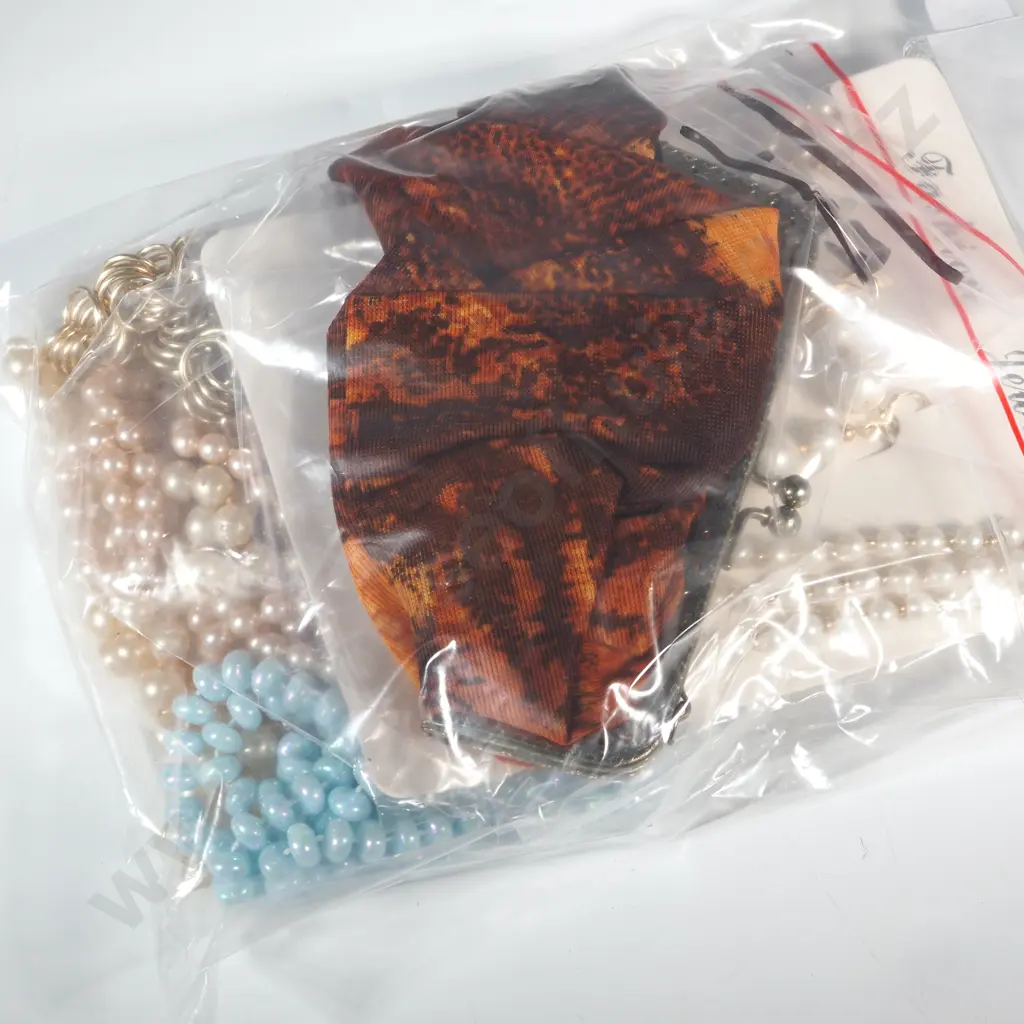 Faux Pearl Necklace & Earrings Set, Costume Necklaces, & Jewellery Bag   Image 1++