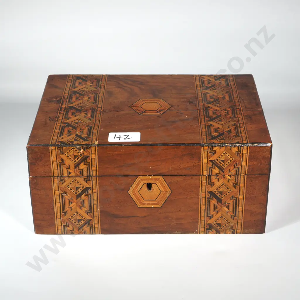 Victorian Inlaid Marquetry Wooden Trinket/Jewellery Box.  No Key. Image 1++