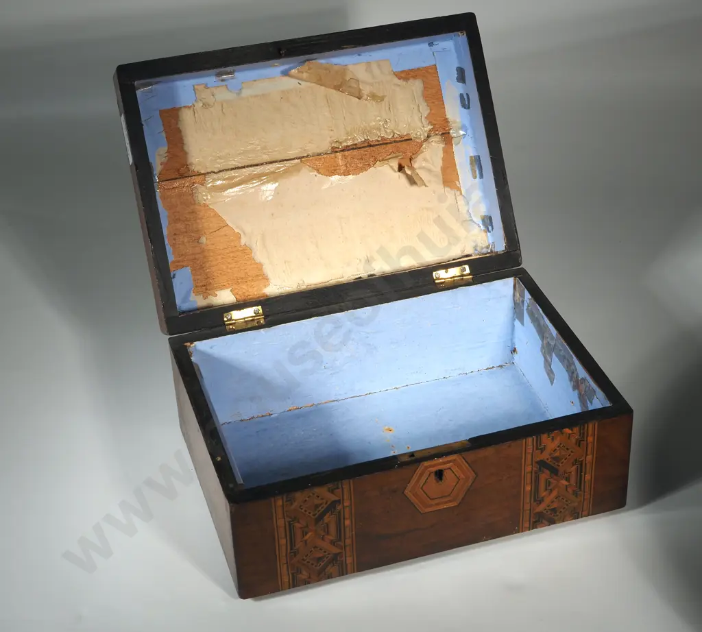 Victorian Inlaid Marquetry Wooden Trinket/Jewellery Box.  No Key. Image 1++