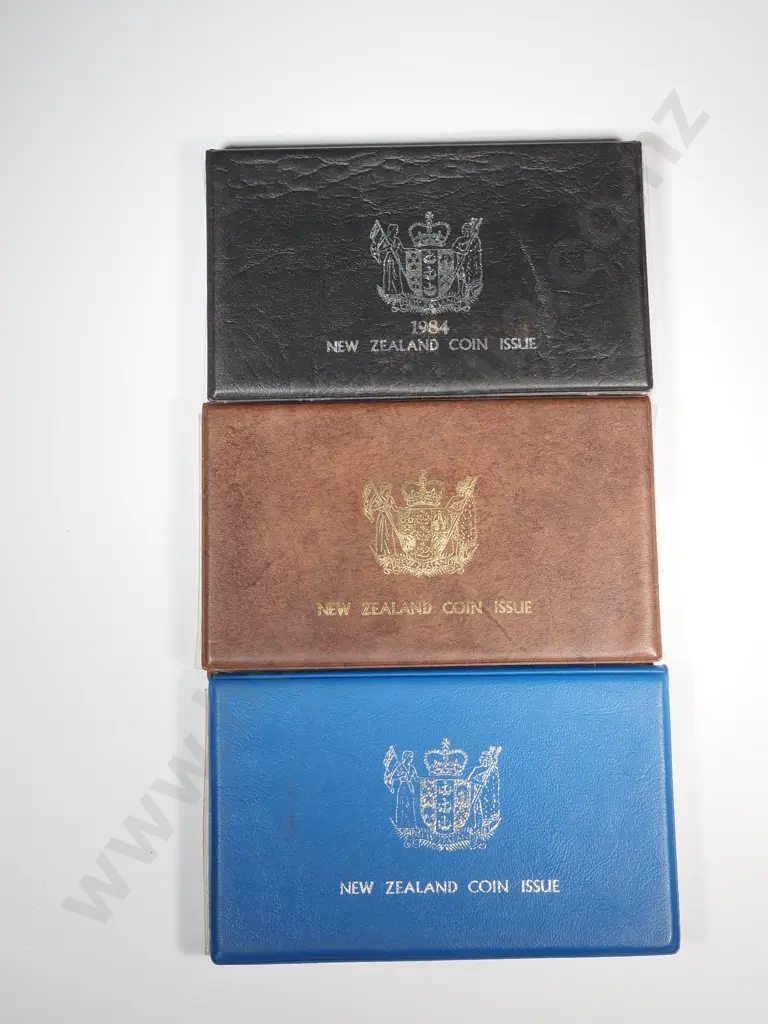 Three New Zealand Proof Sets w Silver Dollar Coins  Image 1++