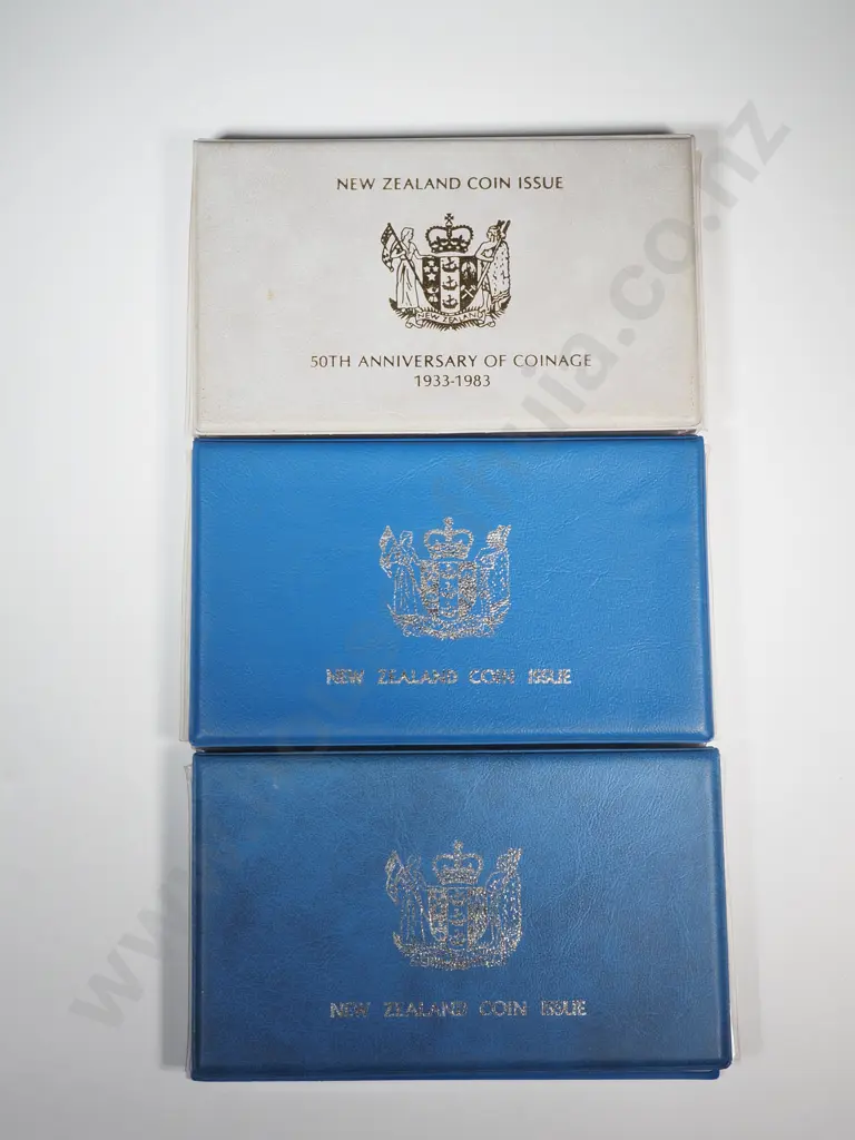 Three New Zealand Proof Sets w Silver Dollar Coins  Image 1++
