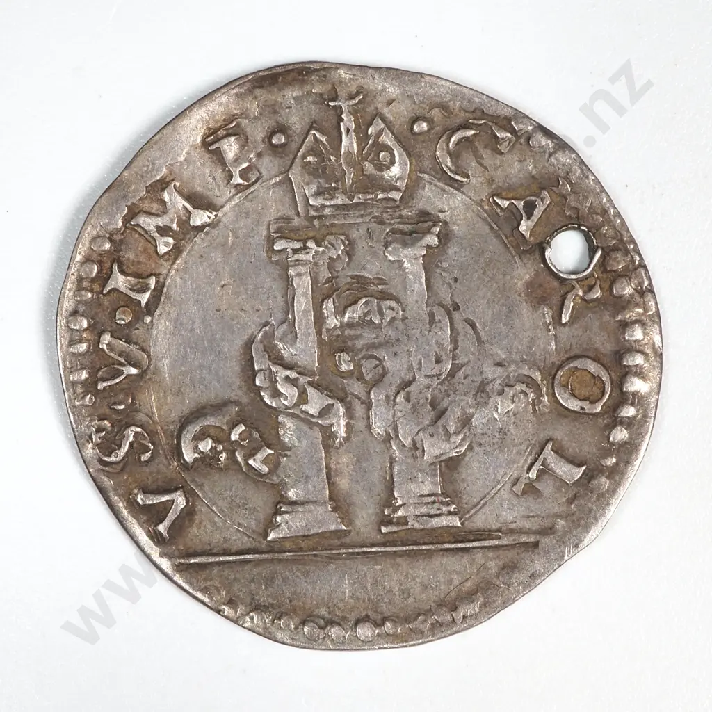 1535-56 Italy Duchy of Milan 8 Soldi Charles V - Holed  Image 1++