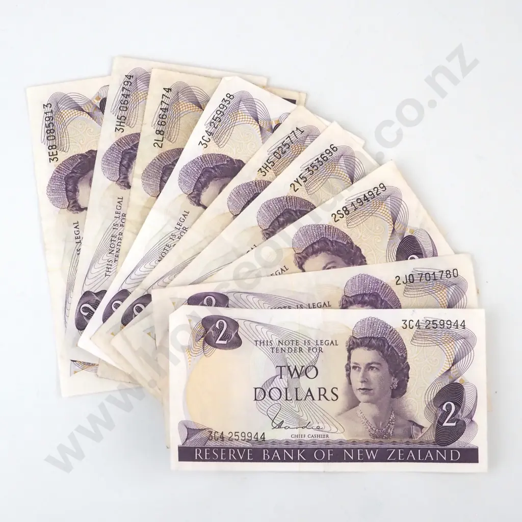 Nine New Zealand Two Dollar Banknotes  Image 1++