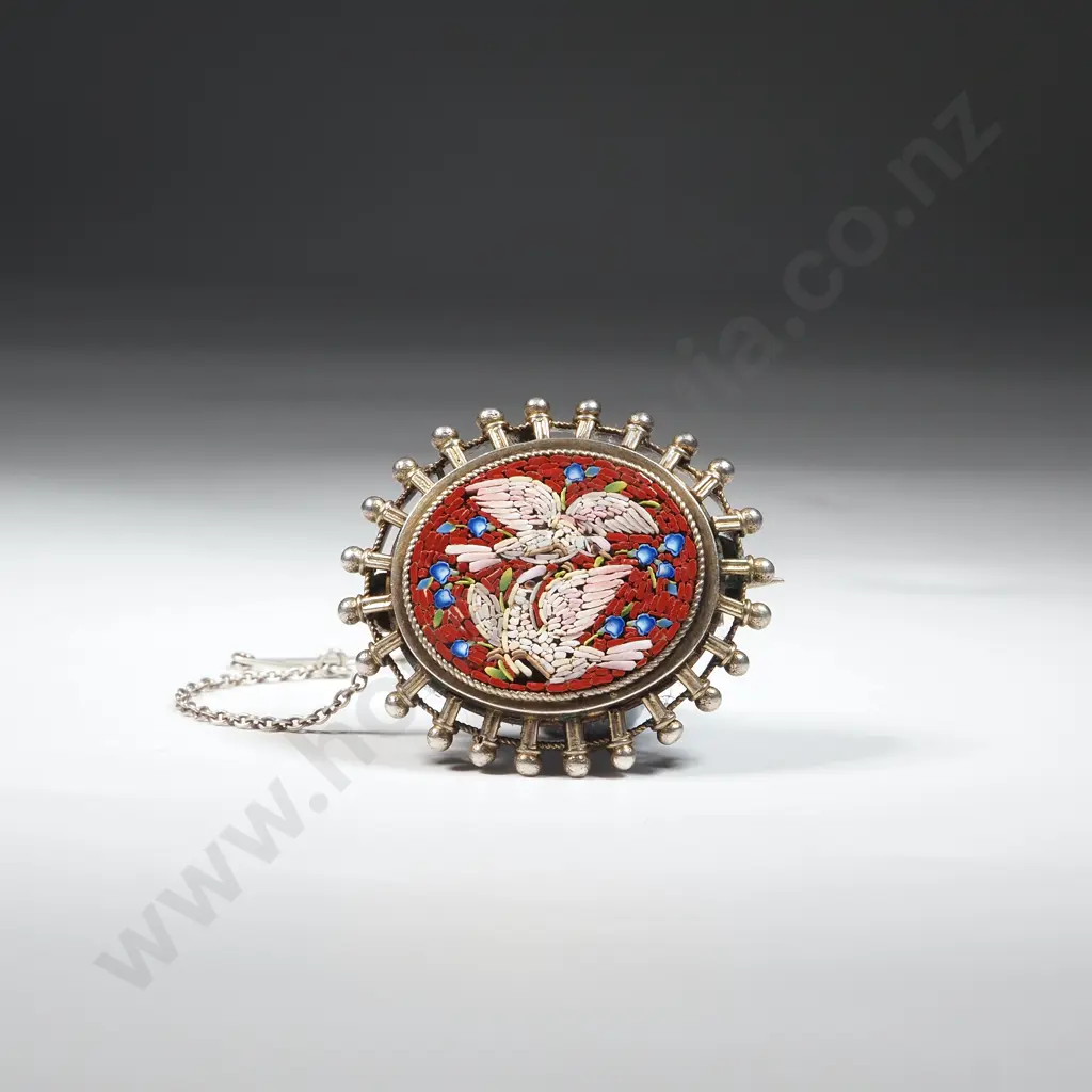 Vintage Silver Micro Mosaic Brooch Image 1++
