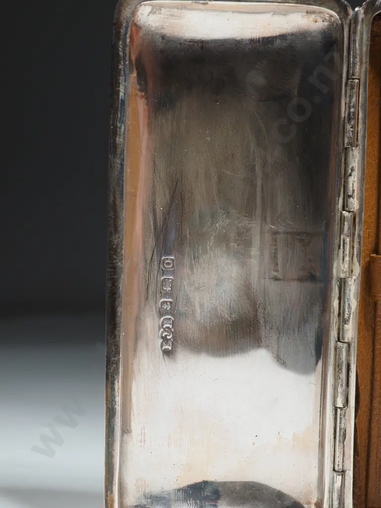 Unusual Large Antique Sterling Silver Sovereign Holder w Leather Interior Image 1++