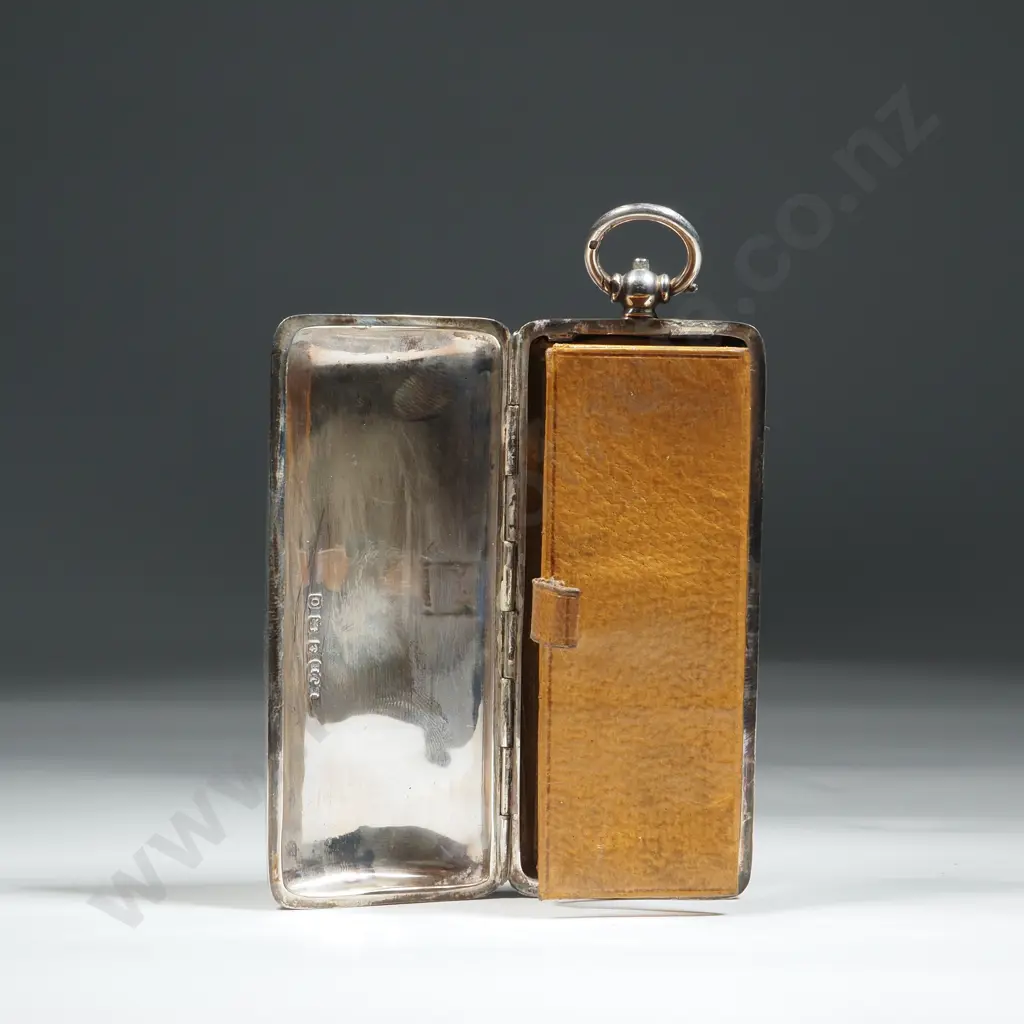 Unusual Large Antique Sterling Silver Sovereign Holder w Leather Interior Image 1++