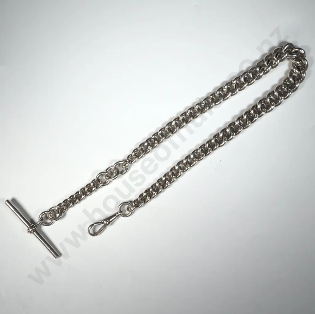 Substantial Antique Sterling Silver Graduated Curb Link Fob Chain Image 1++