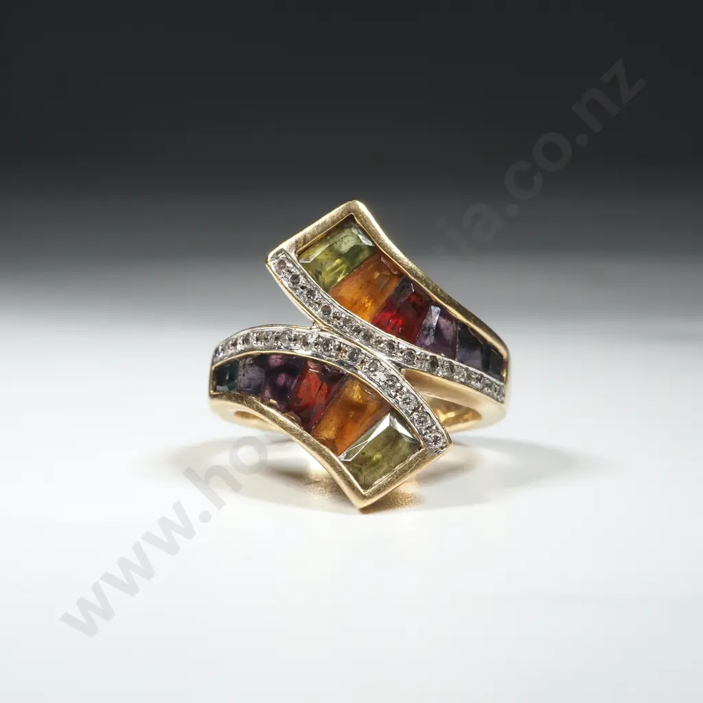 18ct Gold Multi Coloured Gem Ring Image 1++