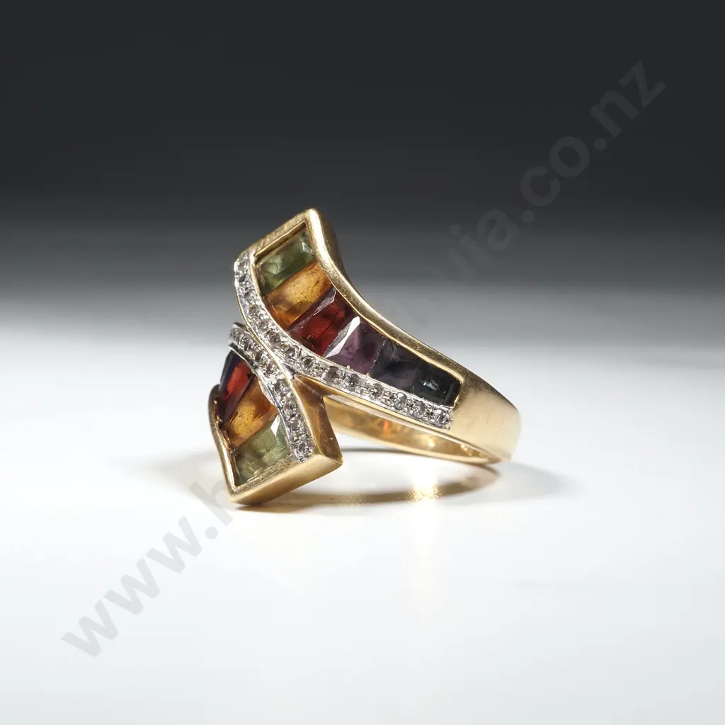 18ct Gold Multi Coloured Gem Ring Image 1++