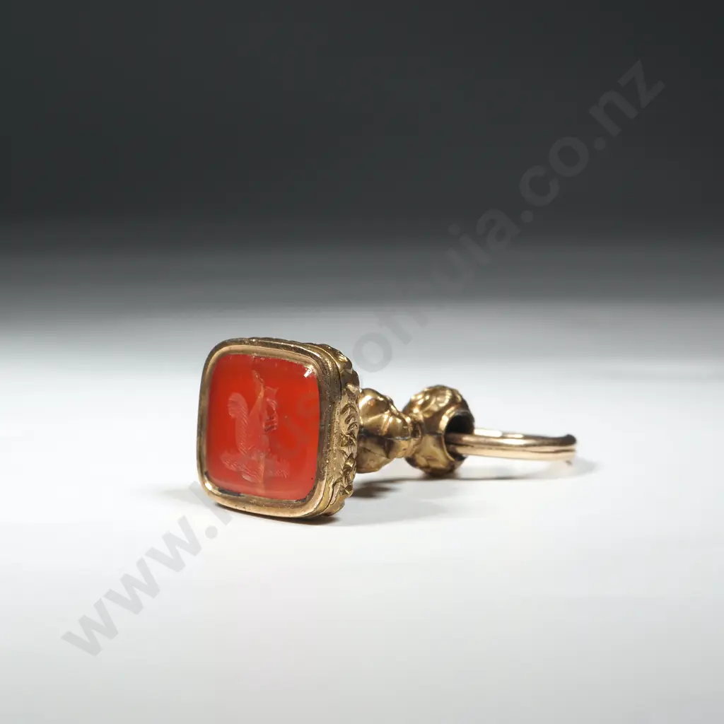 Antique Rolled Gold Seal w Upstanding Fox Carved in the Base Image 1++