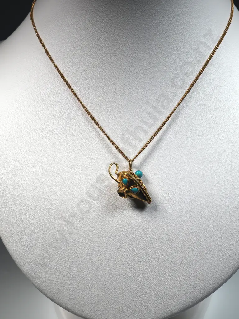 14ct Gold Pendant & Chain w Turquoise Accents Image 1++