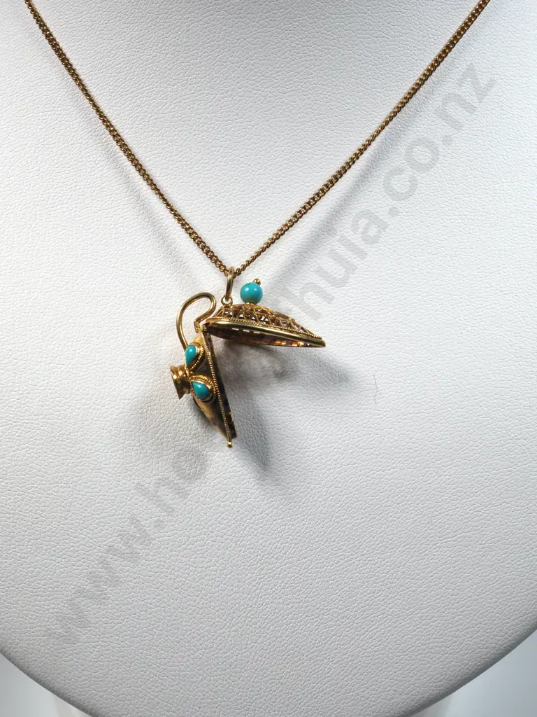 14ct Gold Pendant & Chain w Turquoise Accents Image 1++