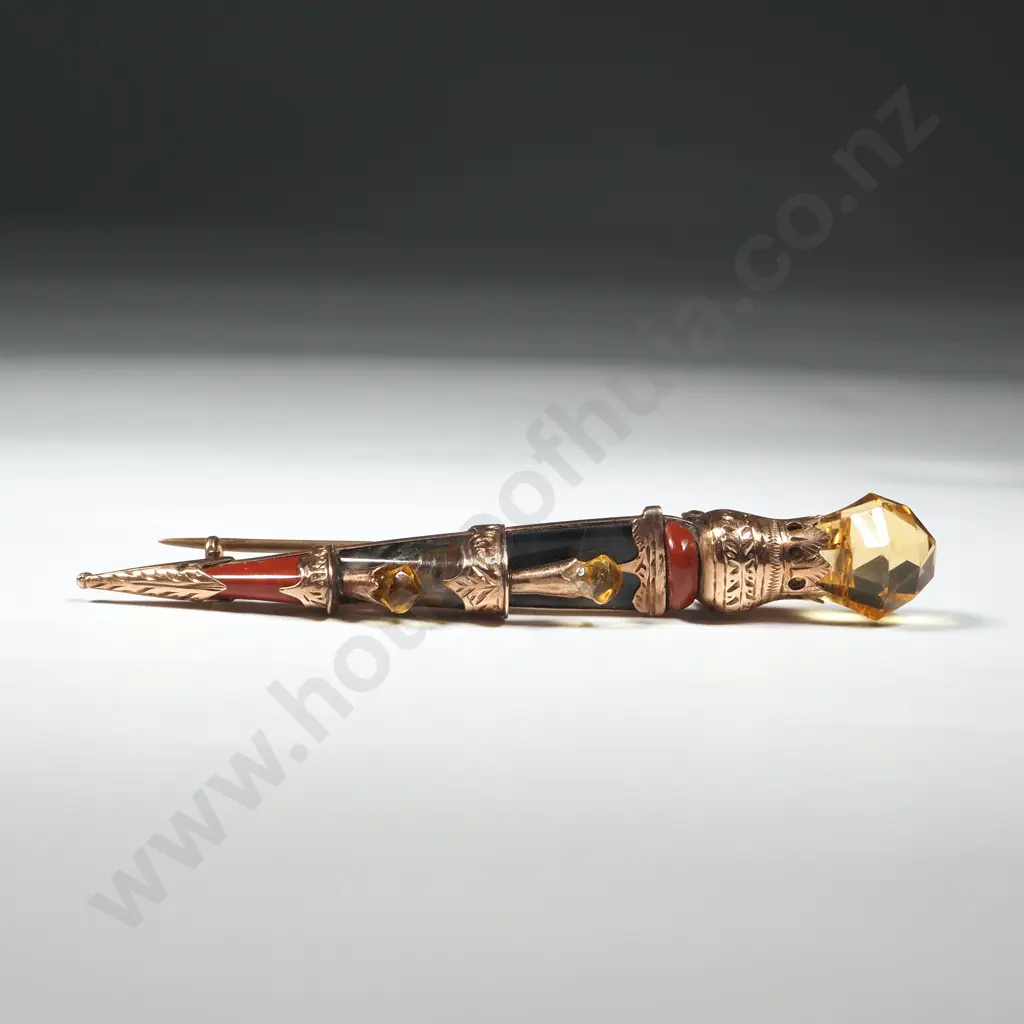 Antique 9ct Gold & Gemstone Dirk Brooch Image 1++