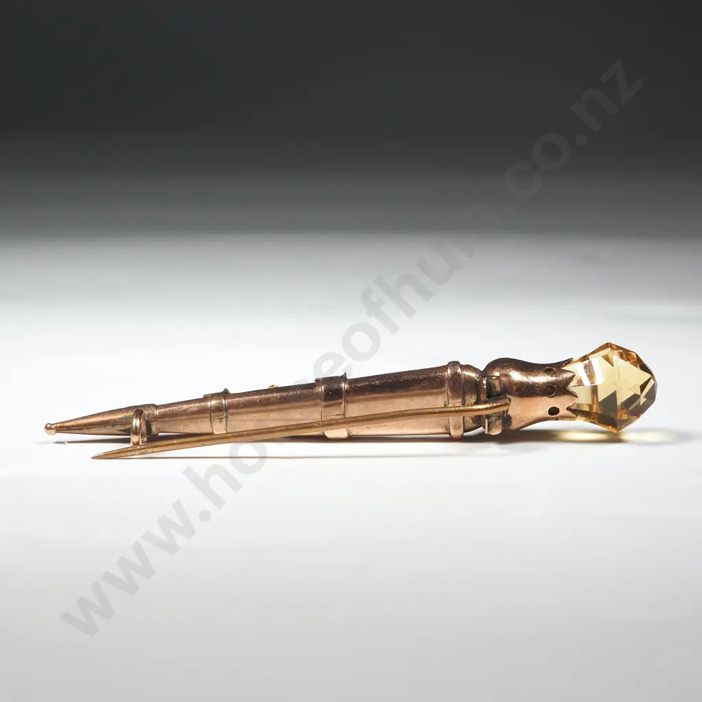 Antique 9ct Gold & Gemstone Dirk Brooch Image 1++