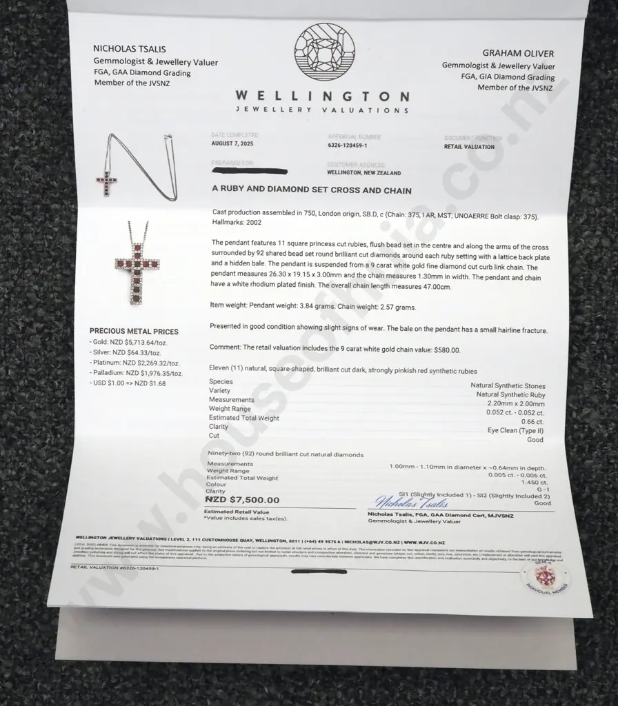 18ct White Gold Ruby & Diamond Pendant w English Hallmarks on 9ct White Gold Chain Valued at $7,500.00 Image 1++