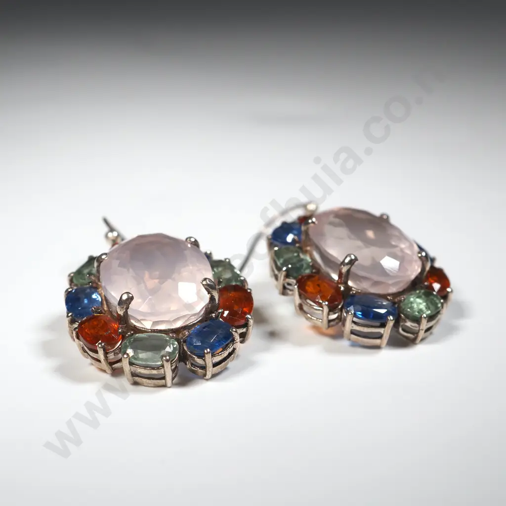 Sterling Silver Oval Drop Earrings - Rose Quartz, Garnet, Green Amethyst, Kyanite. Image 1++
