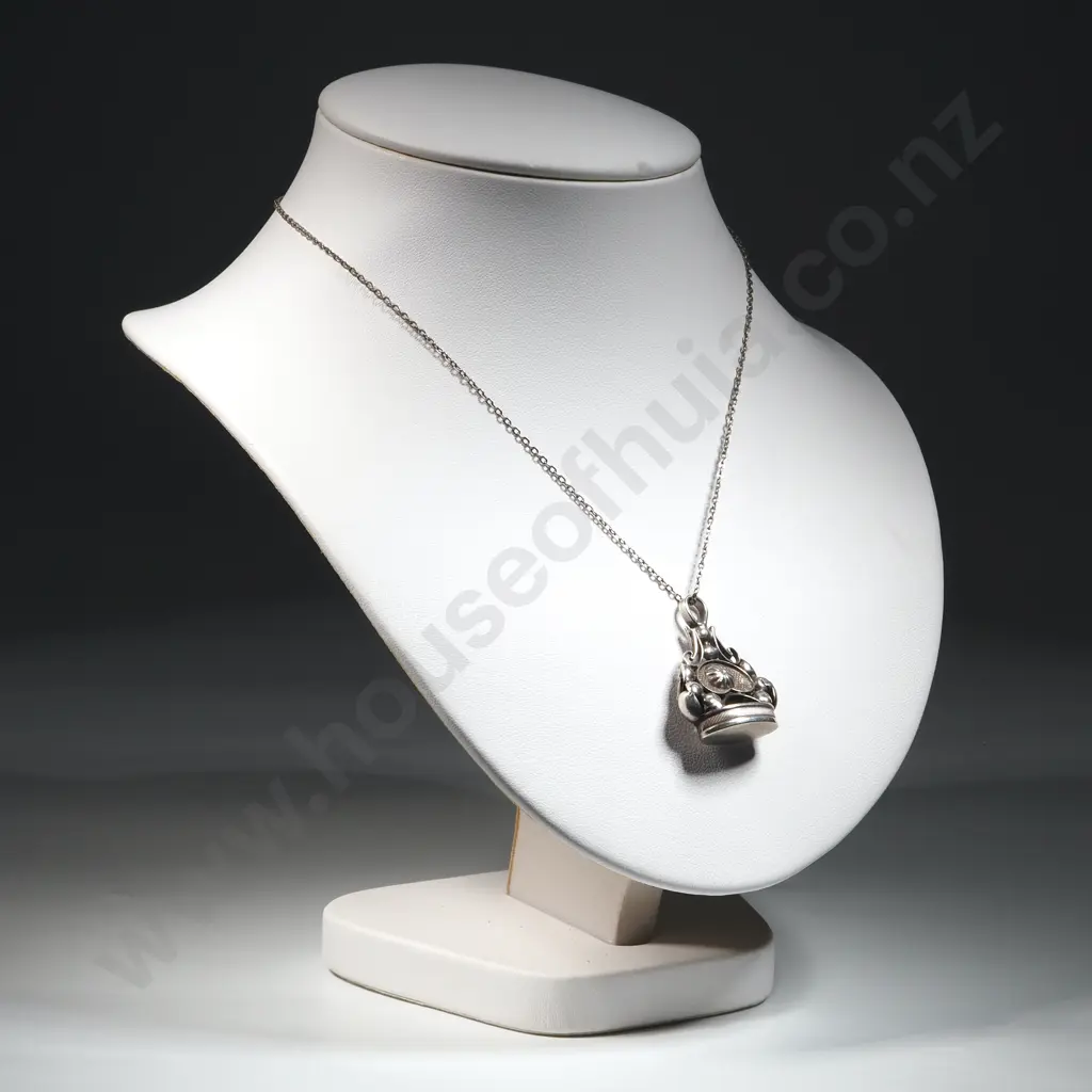 Antique Sterling Silver Seal Style Pendant on Chain Image 1++