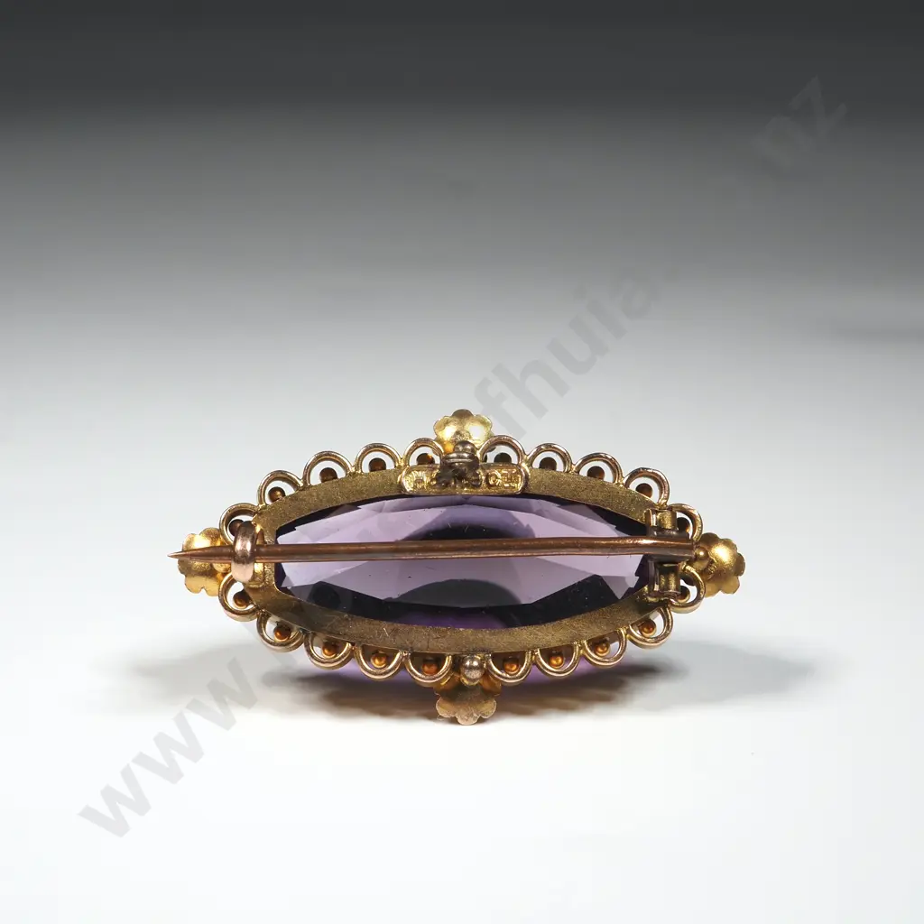 Antique 9ct Gold Amethyst NZ Made Brooch Image 1++