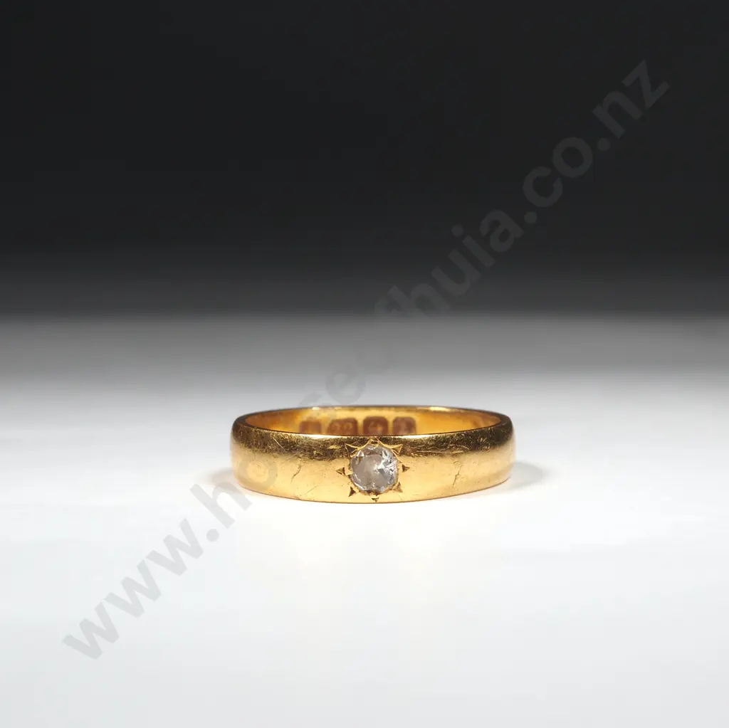Antique 22ct Gold Diamond Ring w English Hallmarks Image 1++