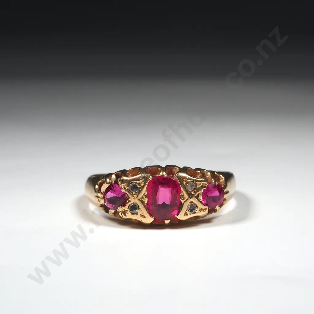 18ct Red Gem & Diamond w English Hallmarks Image 1++