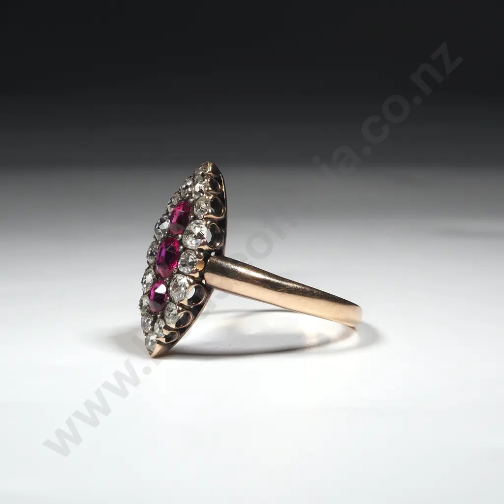 Antique 15ct Rose Gold Ruby & Diamond Oval Cluster Ring Valued at $8,500.00 Image 1++