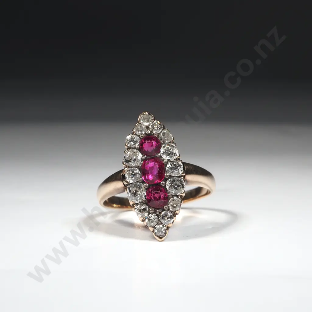 Antique 15ct Rose Gold Ruby & Diamond Oval Cluster Ring Valued at $8,500.00 Image 1++