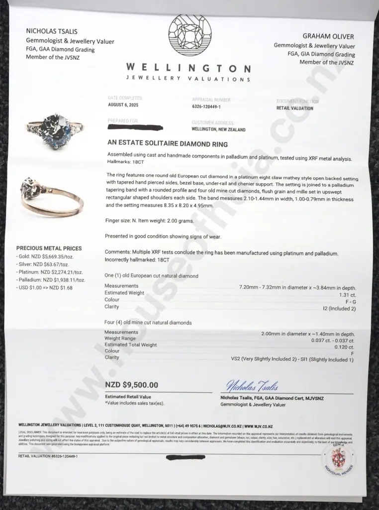 Stunning Antique Platinum Solitaire 1.31 Carat Diamond Ring Valued at $9,500.00 Image 1++