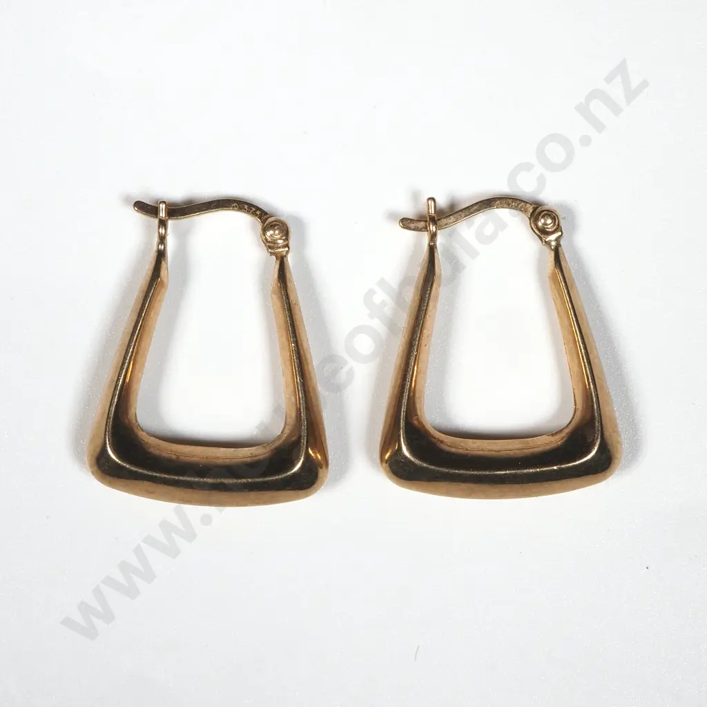 9ct Gold Trapezoid Hoop Earrings Image 1++