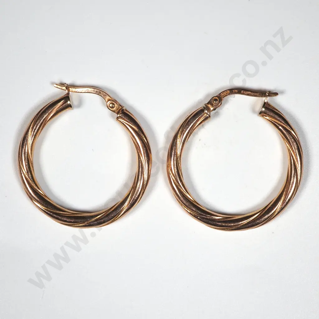 9ct Gold Hoop Earrings w/twist Image 1++