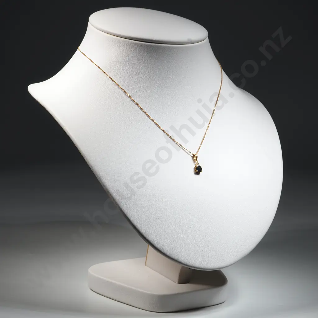 14ct Gold Sapphire Pendant & Chain Image 1++