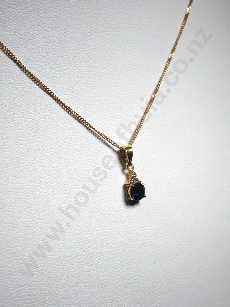 14ct Gold Sapphire Pendant & Chain Image 1++