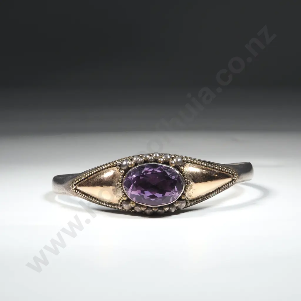 Vintage Sterling Silver & Amethyst Bracelet Image 1++