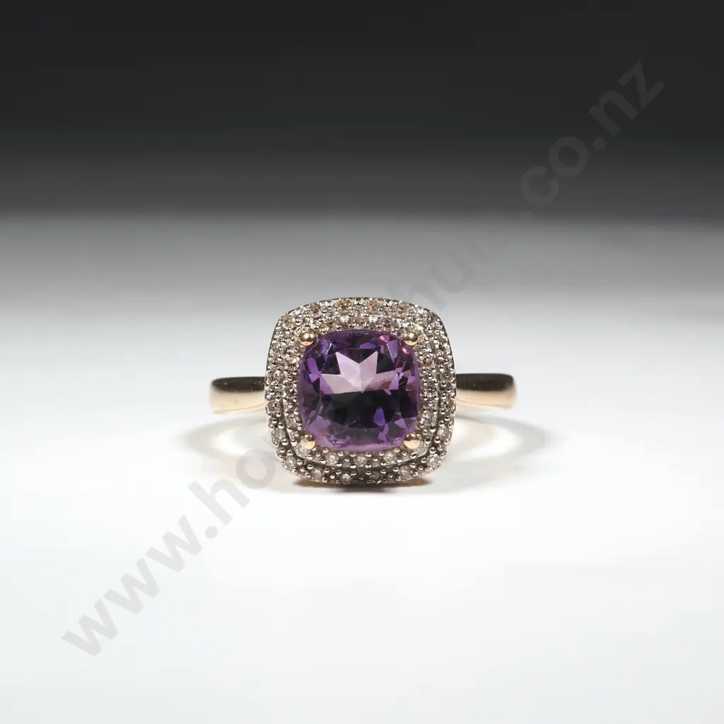 10ct Gold Diamond & Amethyst Ring Image 1++