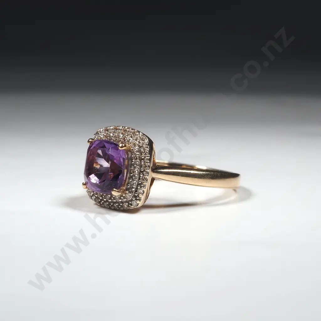 10ct Gold Diamond & Amethyst Ring Image 1++